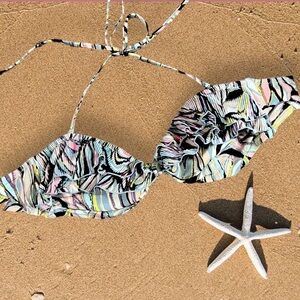 H&M | Boho Ruffle Trim Abstract Floral Bikini Top Size 10 Medium